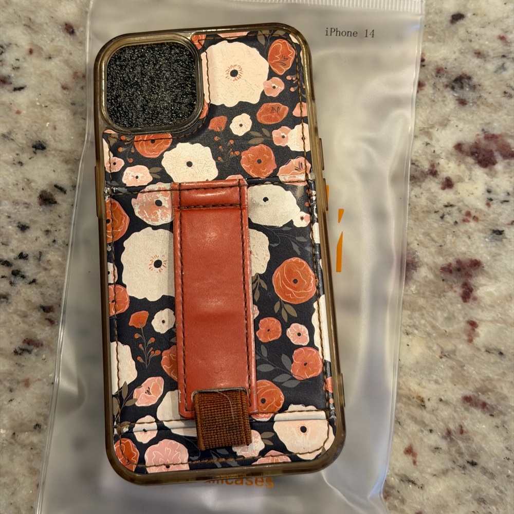 Walking Cases Mystic Meadows iPhone 14 Case with Stand - Brown, Pink and Orange